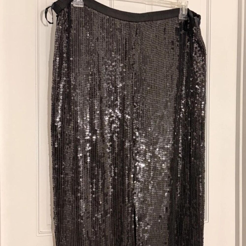 Womens Handmade Sequins Embroidery Black Midi Fancy Skirt Size M